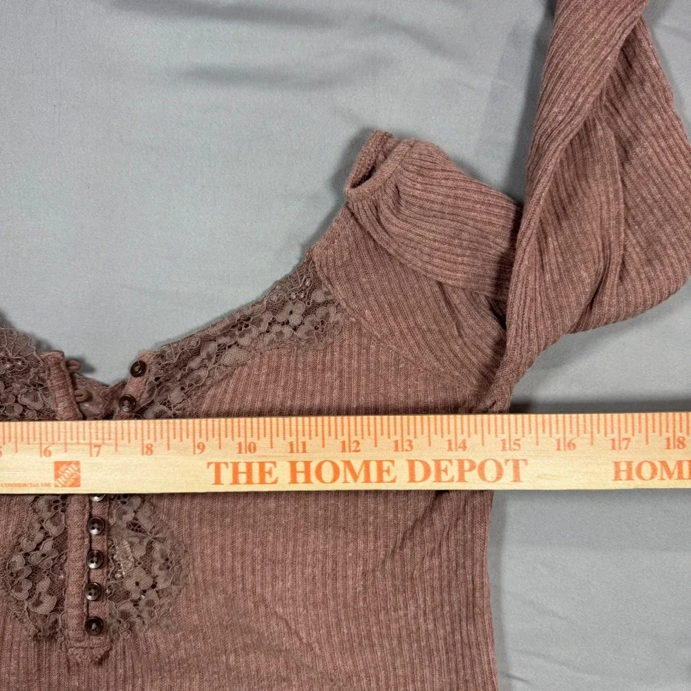 Free People Ribbed Lace Floral Top M Dusty Rose Bella Swan Ren Faire Babydoll